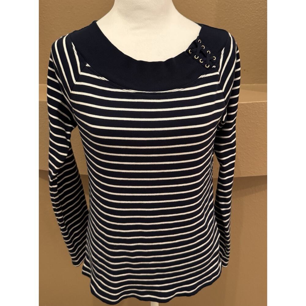 Vintage Y2K Ralph Lauren Boat Neck Striped Sweater Women's Navy White Preppy XL